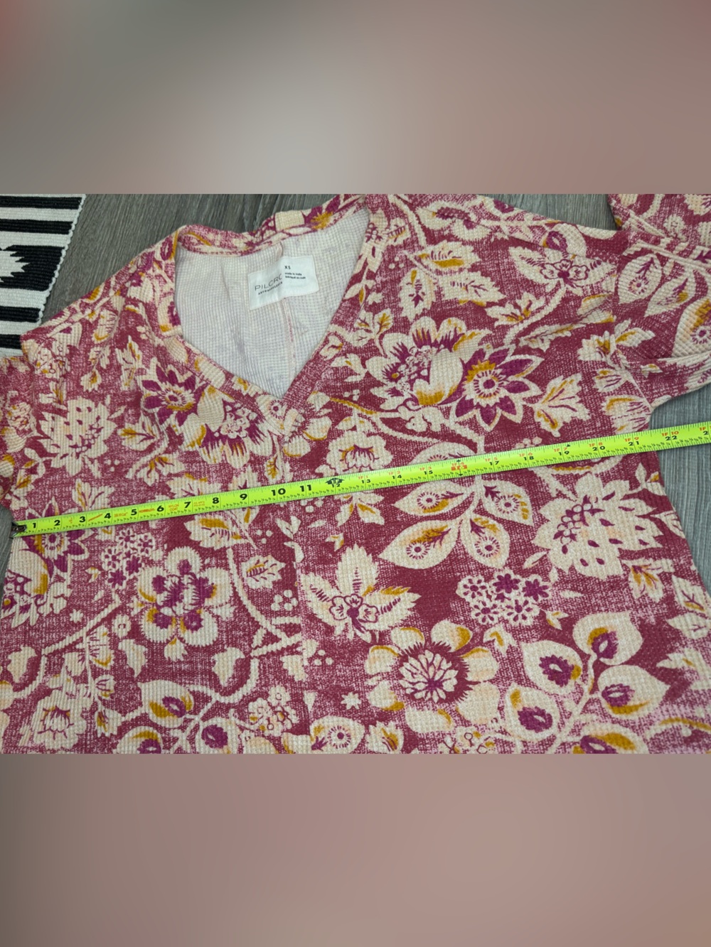 Anthropologie Pilcro Moira Oversized Boho Floral Waffle Thermal Pullover XS - Picture 7 of 9